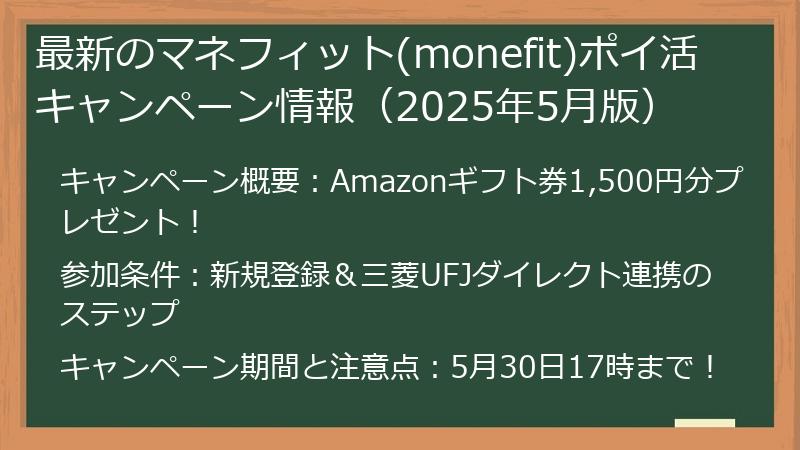 最新のマネフィット(monefit)ポイ活キャンペーン情報（2025年5月版）
