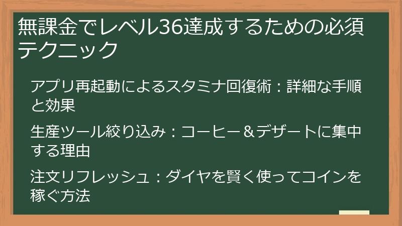 無課金でレベル36達成するための必須テクニック
