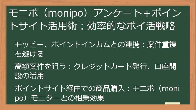 モニポ（monipo）アンケート＋ポイントサイト活用術：効率的なポイ活戦略