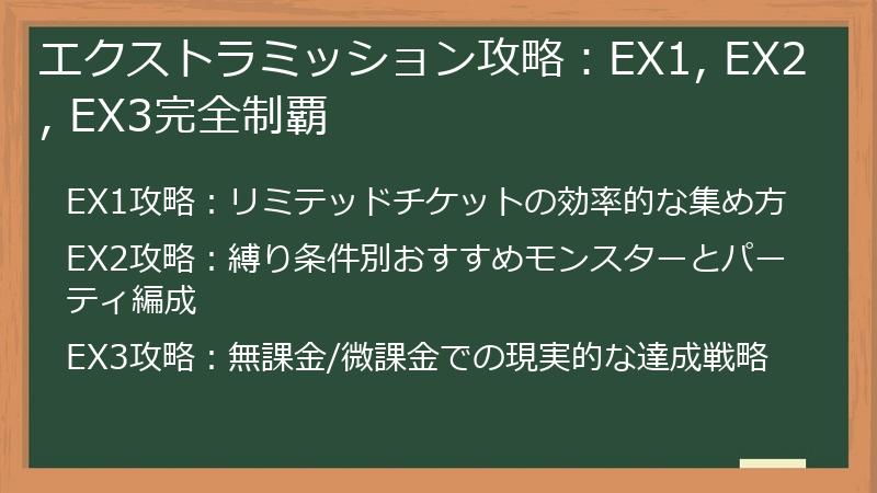 エクストラミッション攻略：EX1, EX2, EX3完全制覇