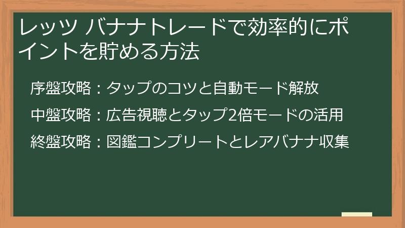 レッツ バナナトレードで効率的にポイントを貯める方法