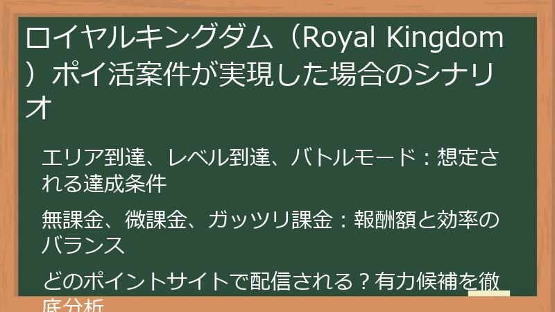 ロイヤルキングダム（Royal Kingdom）ポイ活案件が実現した場合のシナリオ