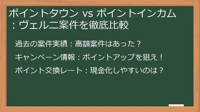 ポイントタウン vs ポイントインカム：ヴェルニ案件を徹底比較
