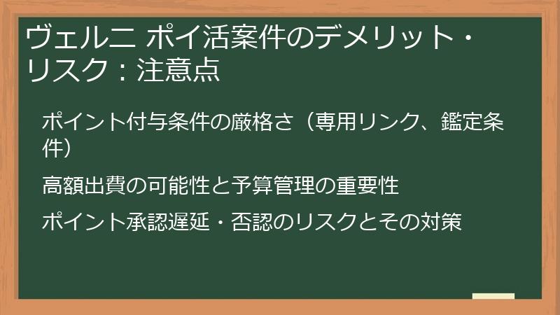ヴェルニ ポイ活案件のデメリット・リスク：注意点