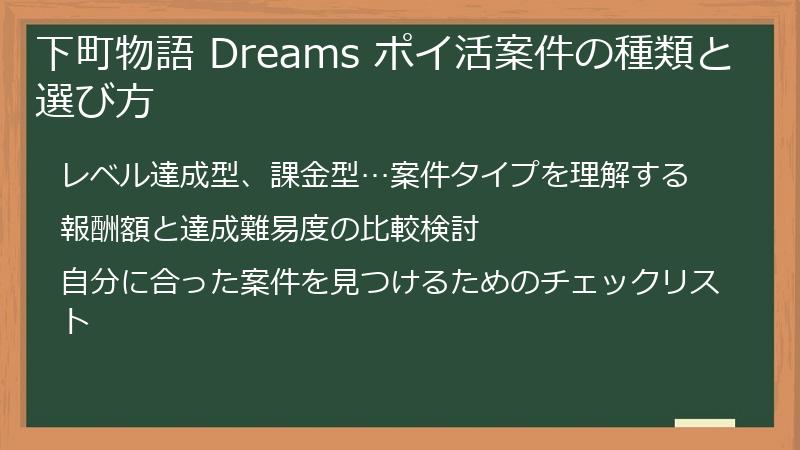 下町物語 Dreams ポイ活案件の種類と選び方