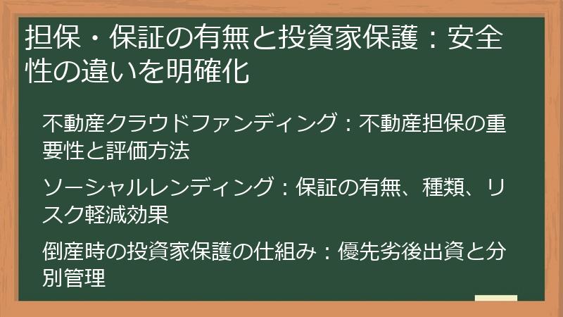 担保・保証の有無と投資家保護：安全性の違いを明確化