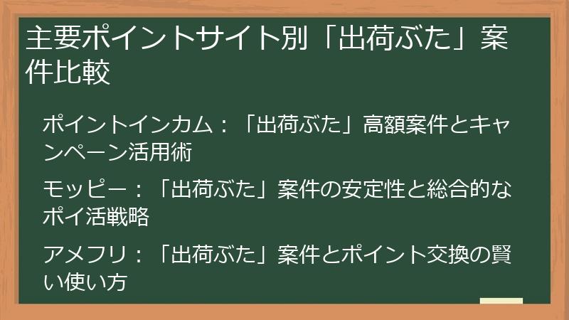 主要ポイントサイト別「出荷ぶた」案件比較