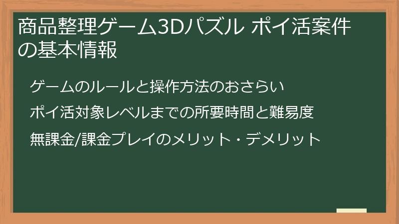 商品整理ゲーム3Dパズル ポイ活案件の基本情報