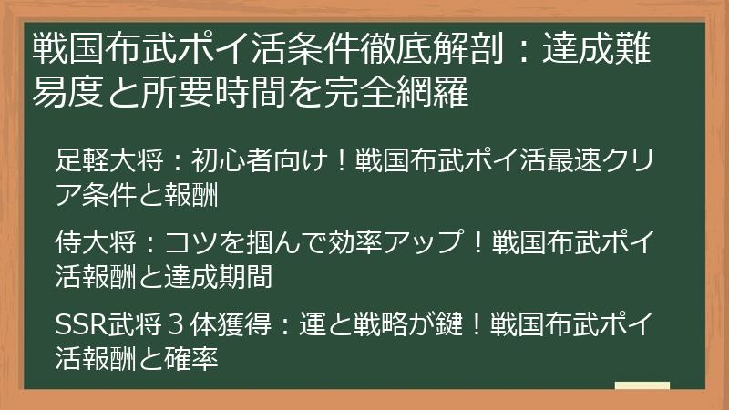 戦国布武ポイ活条件徹底解剖：達成難易度と所要時間を完全網羅