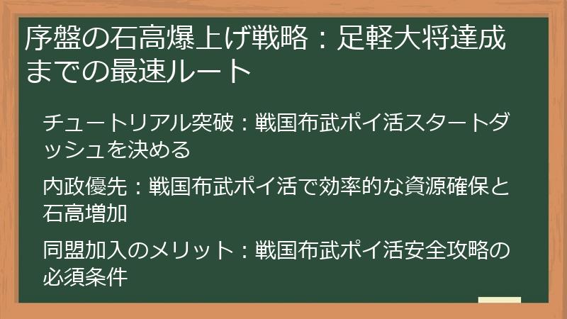 序盤の石高爆上げ戦略：足軽大将達成までの最速ルート