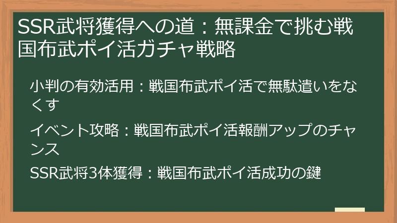 SSR武将獲得への道：無課金で挑む戦国布武ポイ活ガチャ戦略