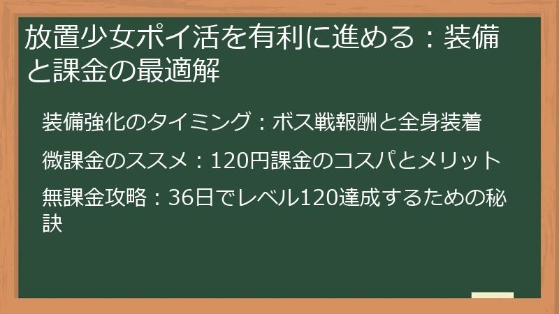 放置少女ポイ活を有利に進める：装備と課金の最適解