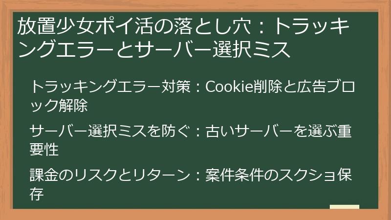 放置少女ポイ活の落とし穴：トラッキングエラーとサーバー選択ミス