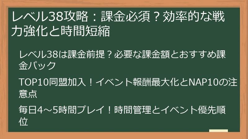 レベル38攻略：課金必須？効率的な戦力強化と時間短縮