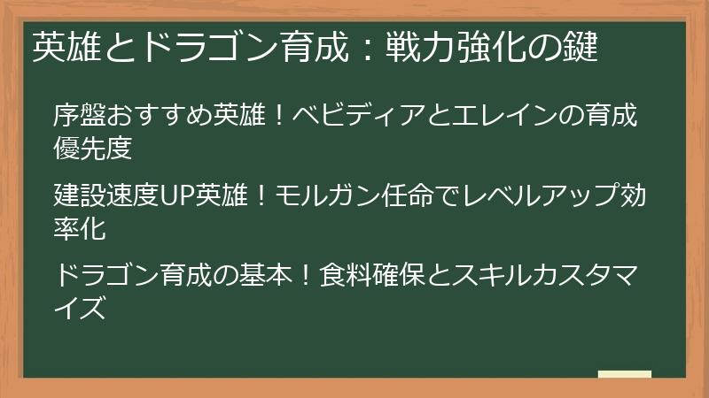 英雄とドラゴン育成：戦力強化の鍵