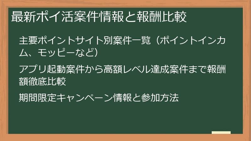 最新ポイ活案件情報と報酬比較