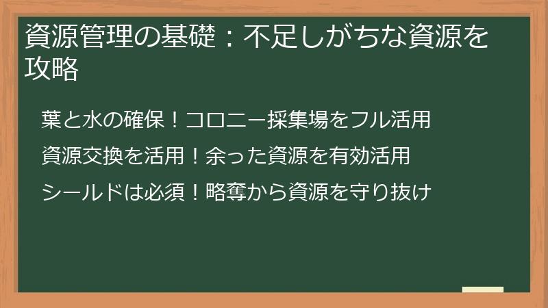資源管理の基礎：不足しがちな資源を攻略