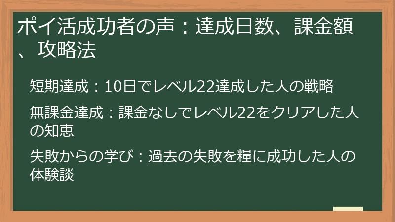 ポイ活成功者の声：達成日数、課金額、攻略法