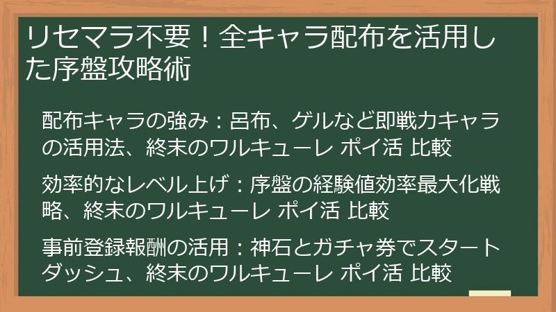 リセマラ不要！全キャラ配布を活用した序盤攻略術