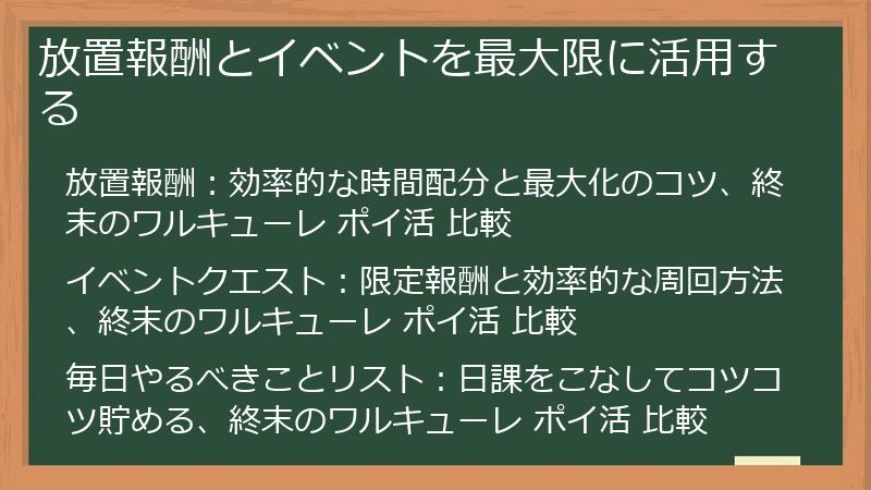 放置報酬とイベントを最大限に活用する