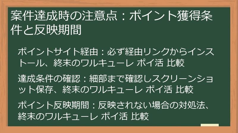 案件達成時の注意点：ポイント獲得条件と反映期間