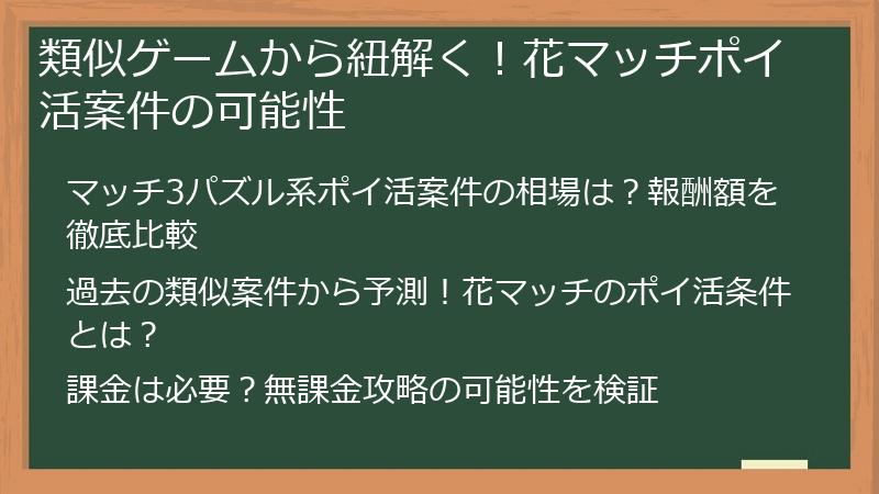 類似ゲームから紐解く！花マッチポイ活案件の可能性