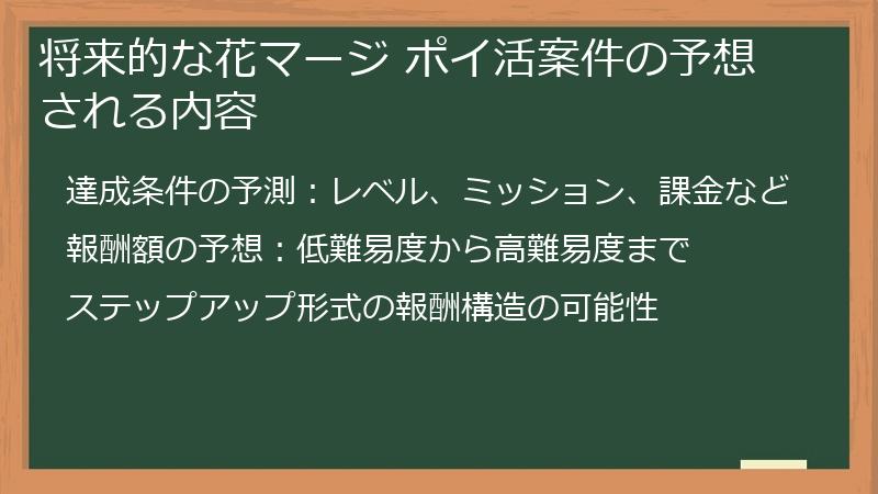 将来的な花マージ ポイ活案件の予想される内容