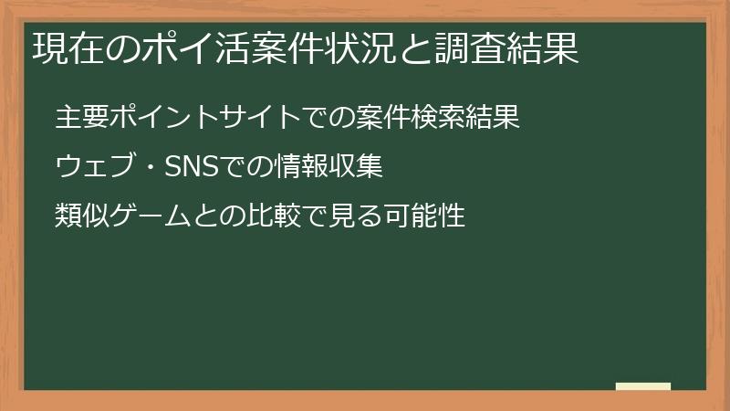 現在のポイ活案件状況と調査結果