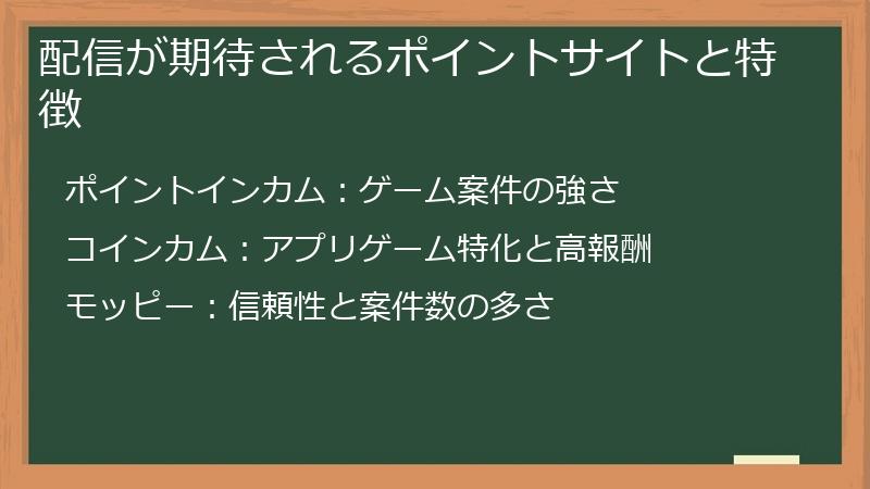 配信が期待されるポイントサイトと特徴
