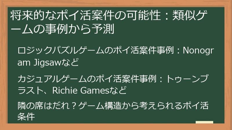 将来的なポイ活案件の可能性：類似ゲームの事例から予測