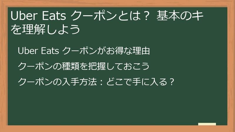 Uber Eats クーポンとは？ 基本のキを理解しよう